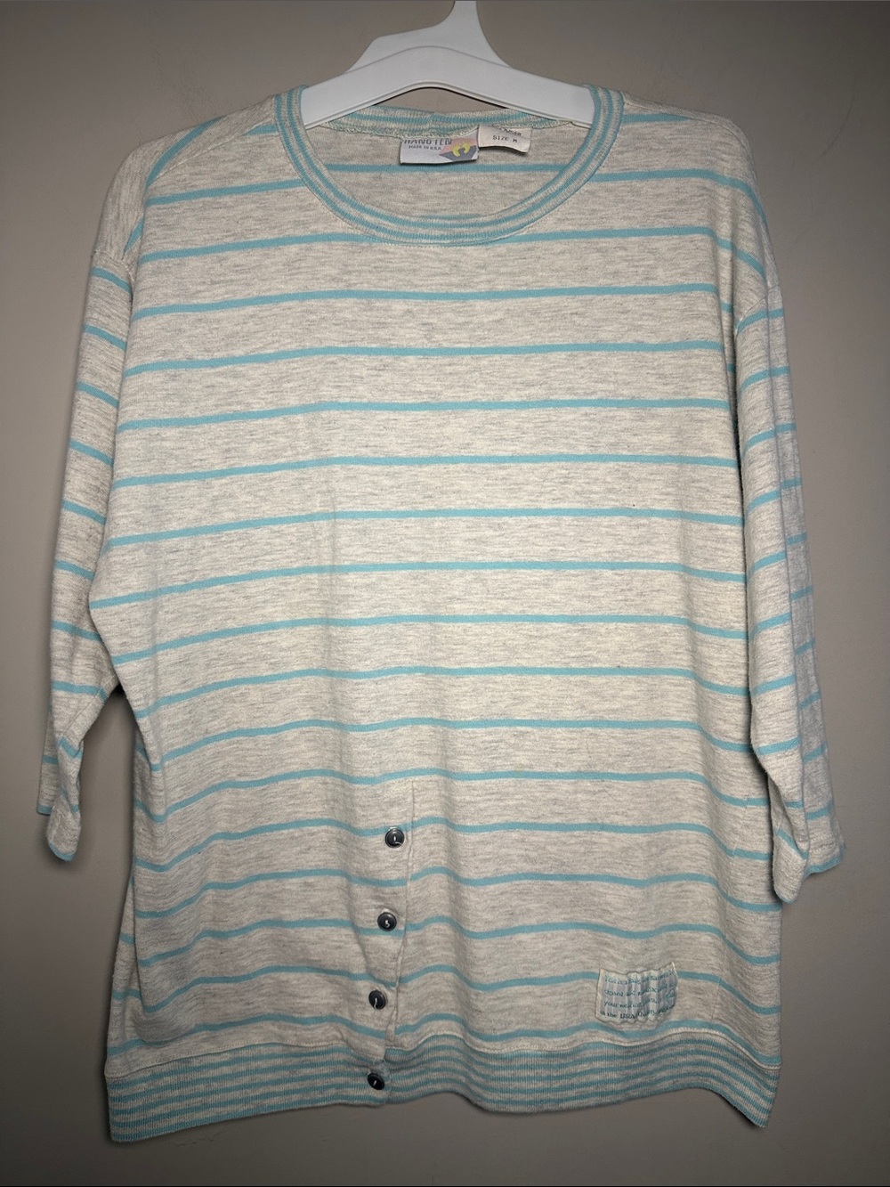 Hang Ten light grayand Light Blue Striped vintage beach tunic button shirt